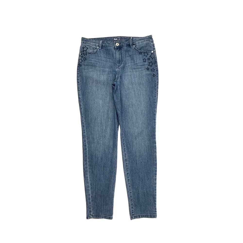 Style&Co Skinny Leg Embroidered Stars Women's size 12 Dark Blue Denim jeans